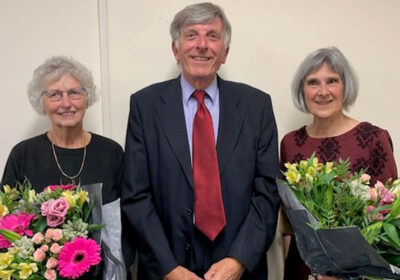 Rosemary Lunt and Diann March with chair of trustees, Alan Breakwell