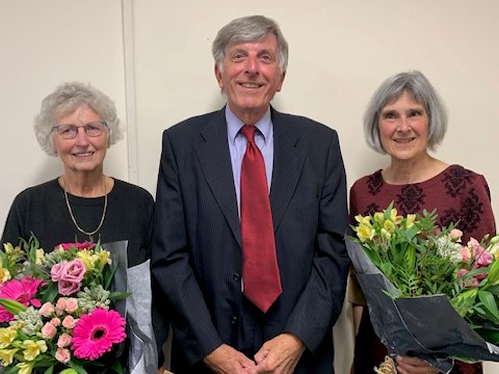 Rosemary Lunt and Diann March with chair of trustees, Alan Breakwell