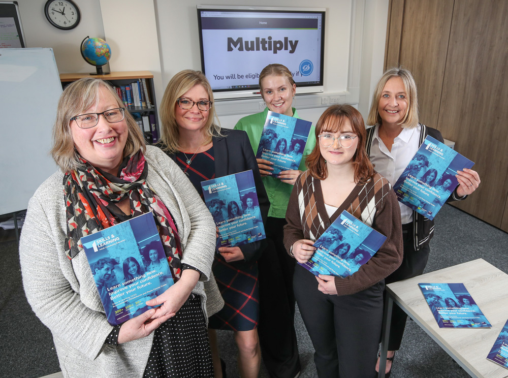 In the picture (from left) Multiply Learning co-ordinator Kate Holmes, Multiply programme manager Hannah Ball, Multiply marketing officer Olivia Girling, Multiply learning support officer Aimee Brown and business and finance manager Terri Clark.