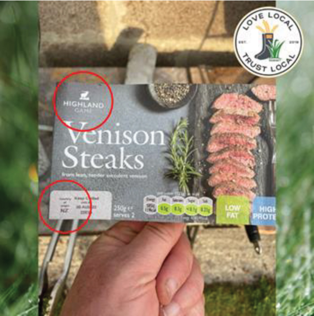 The packaging appeared to show these venison steaks were from Scotland when they were, in fact, from New Zealand.