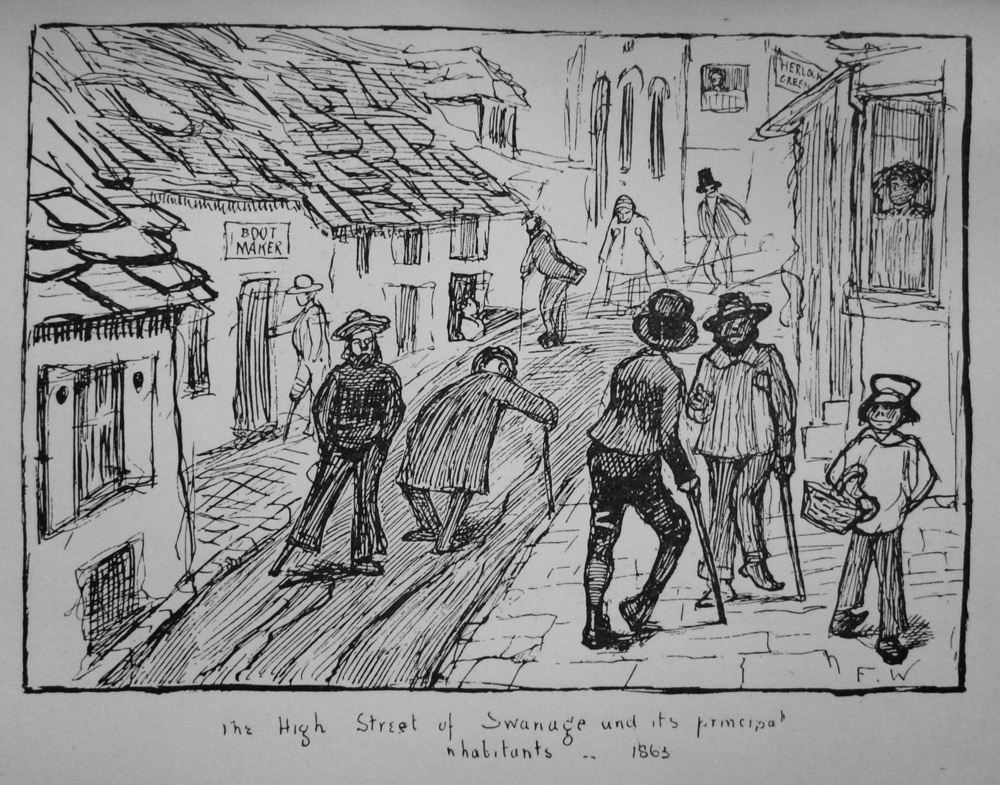 When illustrator Frederick Walker visited in 1863, he judged ‘gammy’ legs from quarrying accidents so characteristic that he sketched this cartoon, ‘The High Street of Swanage and its principal inhabitants’