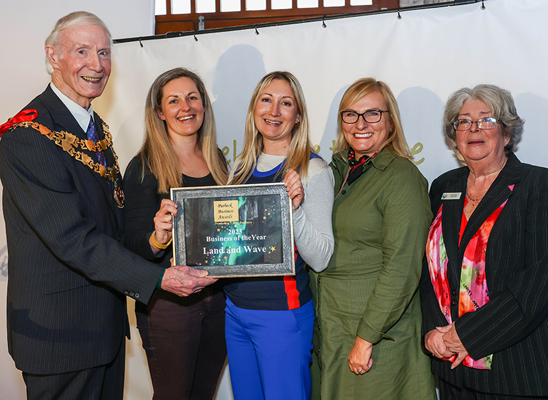 Purbeck Business Awards at Kingston Country Courtyard. Business of the Year, Sophie and Rosie Tanner of Land and Wave.