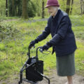 Barbara Rawlin 108, who lives in Wimborne, walking at Pamphill