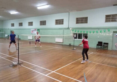The gym has a main hall with sprung floor and two badminton courts