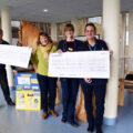Phil Wylie and Hazel Hoskin with staff from Kingfisher children’s ward at Dorset County Hospital