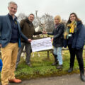 The Nutley Farm cheque presentation (from left): Dorset and Somerset Air Ambulance chief executive Charles Hackett, Julian Hubbuck, ‘Parsnip’ the reindeer, Anne Roots and charity supporter engagement officer Becky Heath