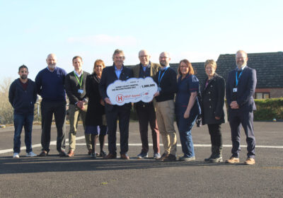 From left: DCH consultant Dr Kevin Samarasingha, HELP Appeal aviation technical advisor Simon Jones, DCH CFO Chris Hearn, DCH’s clinical design implementation lead Fiona Richey, HELP Appeal chief executive Robert Bertram, HELP Appeal chair Michael Henriques, DCH’s interim chief executive Nick Johnson, DCH matron Clare Turnbull, DCH charity fundraising manager Rachel Cole and DCH programme director Tristan Chapman