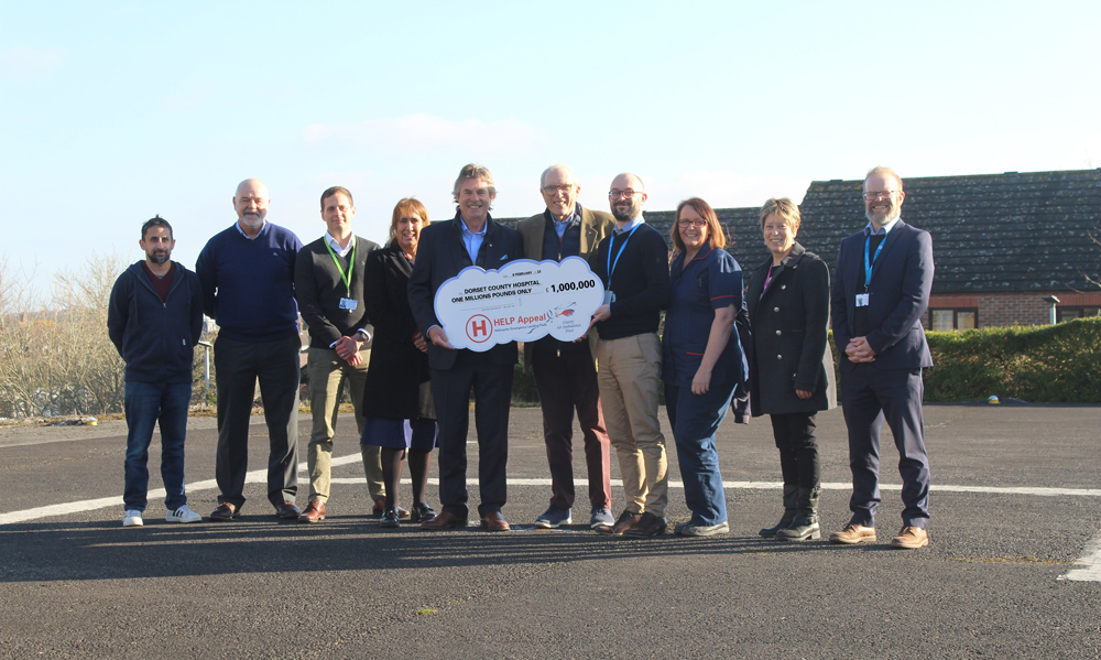 From left: DCH consultant Dr Kevin Samarasingha, HELP Appeal aviation technical advisor Simon Jones, DCH CFO Chris Hearn, DCH’s clinical design implementation lead Fiona Richey, HELP Appeal chief executive Robert Bertram, HELP Appeal chair Michael Henriques, DCH’s interim chief executive Nick Johnson, DCH matron Clare Turnbull, DCH charity fundraising manager Rachel Cole and DCH programme director Tristan Chapman