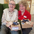 With shortbread gifts at Kingfishers in New Milton are resident Terry Vass and Companionship Team member Christina Holliday.