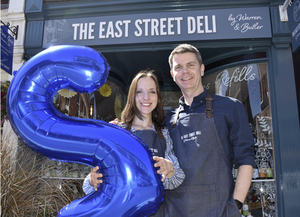 Claire and Simon Warren celebrating the second anniversary of their business, The East Street Deli, in 2022. PHOTO: DorsetBizNews