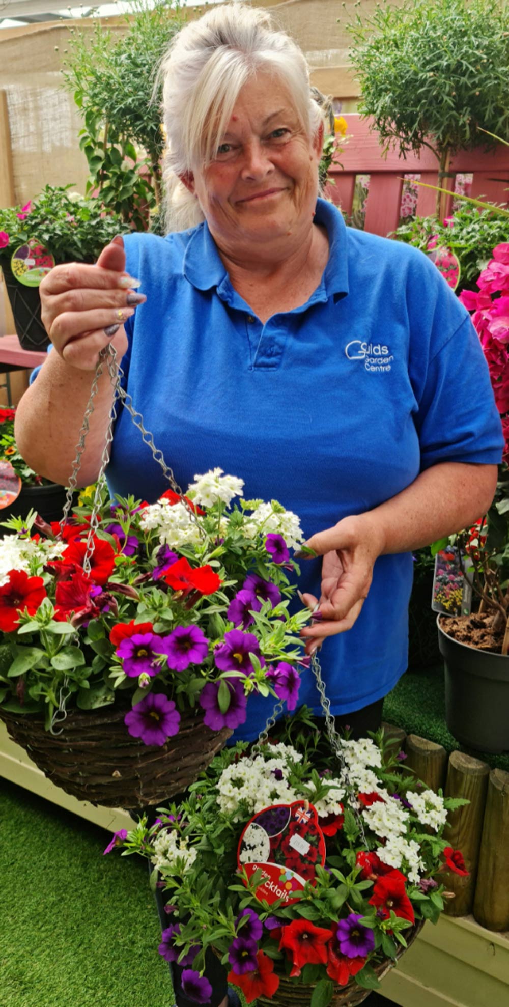 Hanging baskets need watering at least once a day, says Sue Butterworth of Goulds Garden Centre