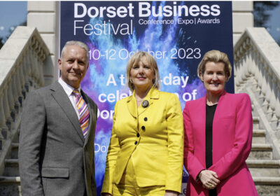 Ian Girling, Dorset Chamber chief executive; Caron Khan, president, and Shevaun Haviland, BCC director general PHOTO: Dorset Chamber
