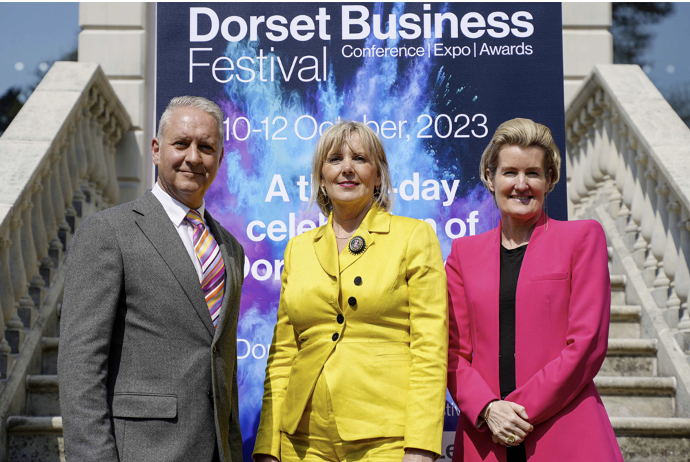 Ian Girling, Dorset Chamber chief executive; Caron Khan, president, and Shevaun Haviland, BCC director general PHOTO: Dorset Chamber