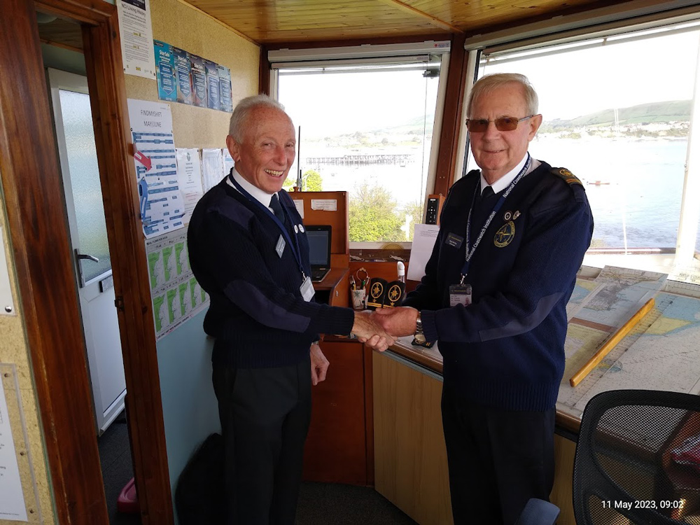 Martin Jones receives the station manager epaulettes PHOTO: Swanage NCI