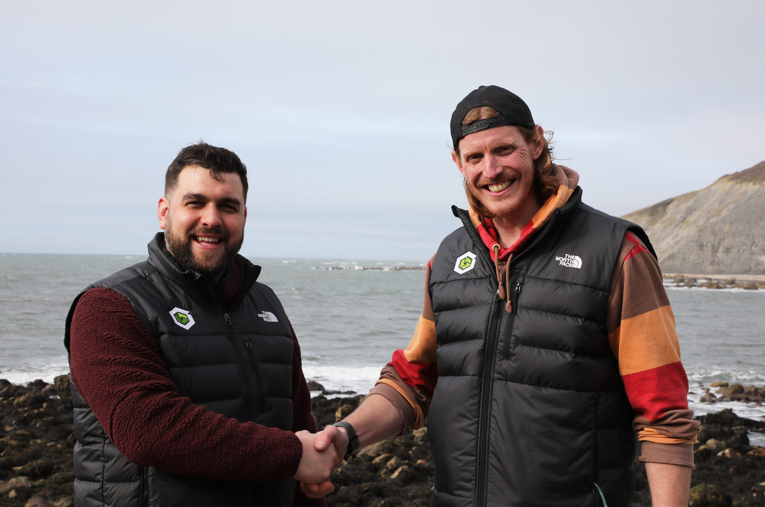 Green Folk owner Chris Payne, left, with eco swimmer Oly Rush