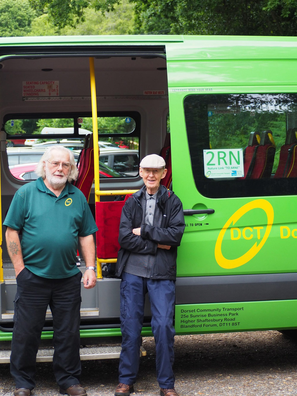 A Dorset Community Transport driver and new passenger by the 2RN shuttle bus PHOTO: Pam Bowyer-Davis