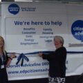Cllr Chris Moreton, deputy mayor of Swanage; Helen Goldsack, chief officer at Citizens Advice in East Dorset & Purbeck and Cllr Tina Foster, mayor of Swanage, open the new advice bus