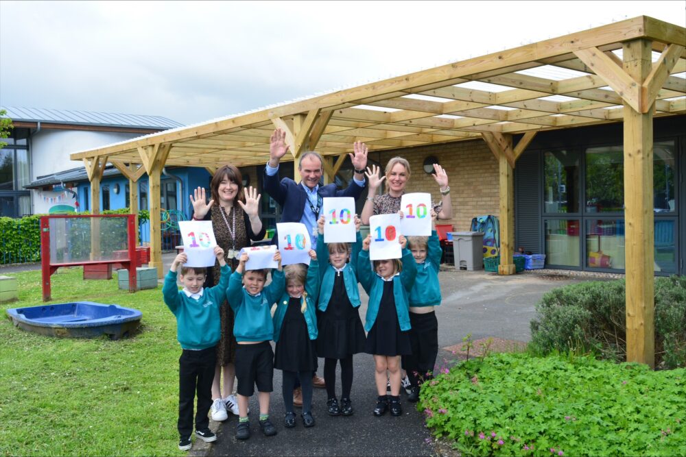 Staff and pupils have given the new outdoor play area at Sandford St Martin's Primary School in Wareham top marks