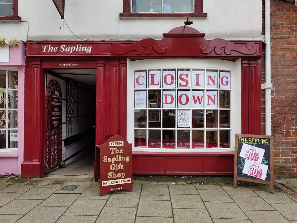 The Sapling, in East Street, Blandford, has closed down