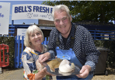 John Bell, known as ‘John the Fish’, with his wife Sally at Bell’s Famous Fisheries in Wimborne PHOTO: Dorset Biz News