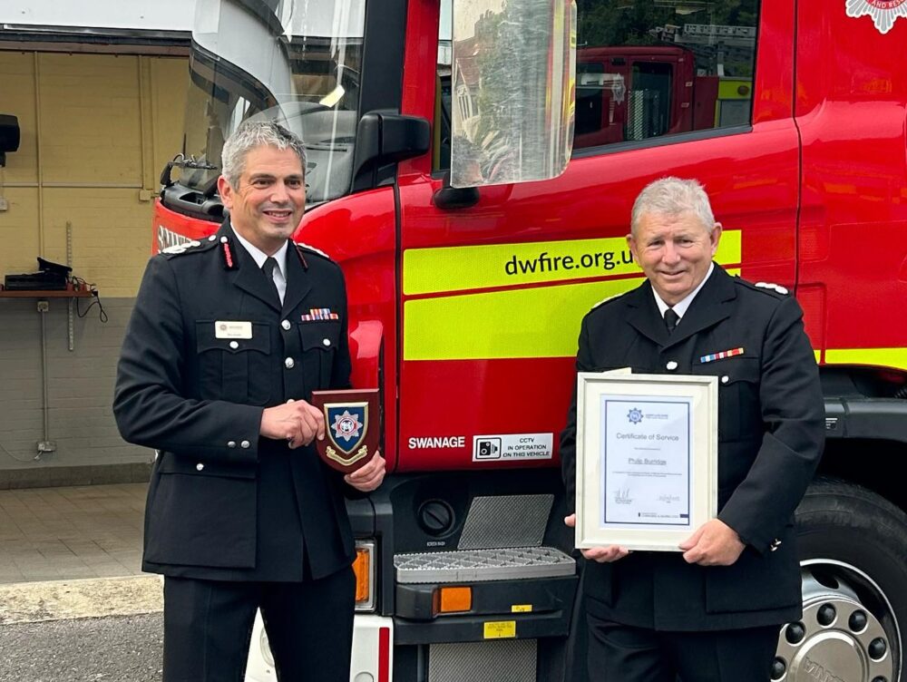 Phil, right, with Chief Fire Officer Ben Ansell