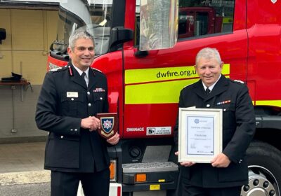 Phil, right, with Chief Fire Officer Ben Ansell