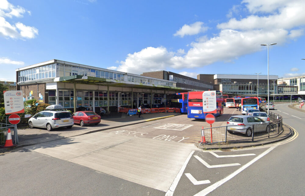 The alleged incident occurred at Poole bus station. Picture: Google
