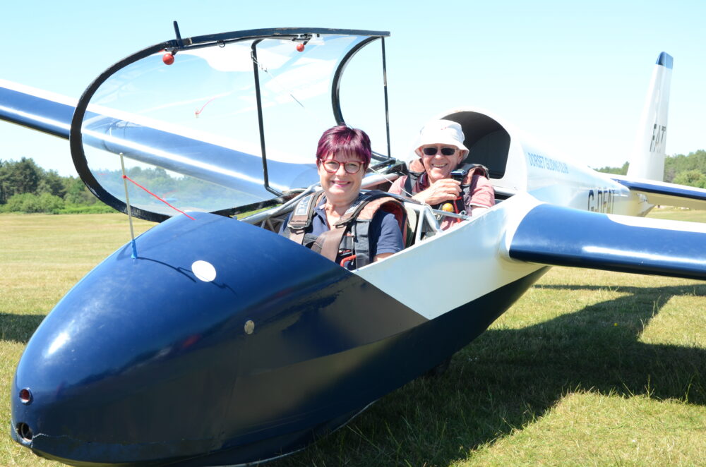 Alison Cronin trying out a seat. Pictures: Martin Best/Dorset Gliding Club