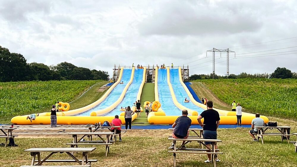 The Mega Slip and Slide attraction is between Wimborne and Corfe Mullen