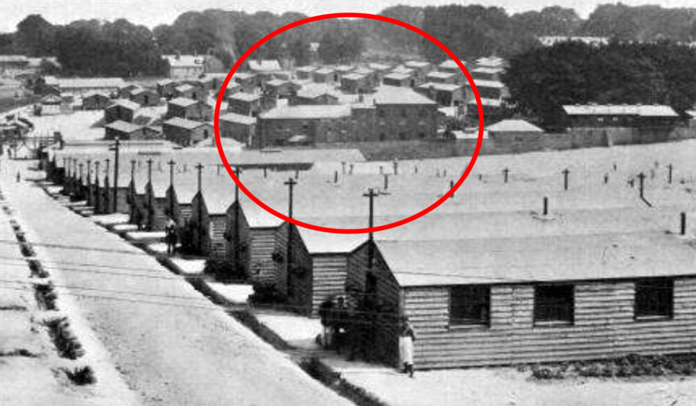 The building - then a military hospital - pictured when the site was a POW camp during the First World War