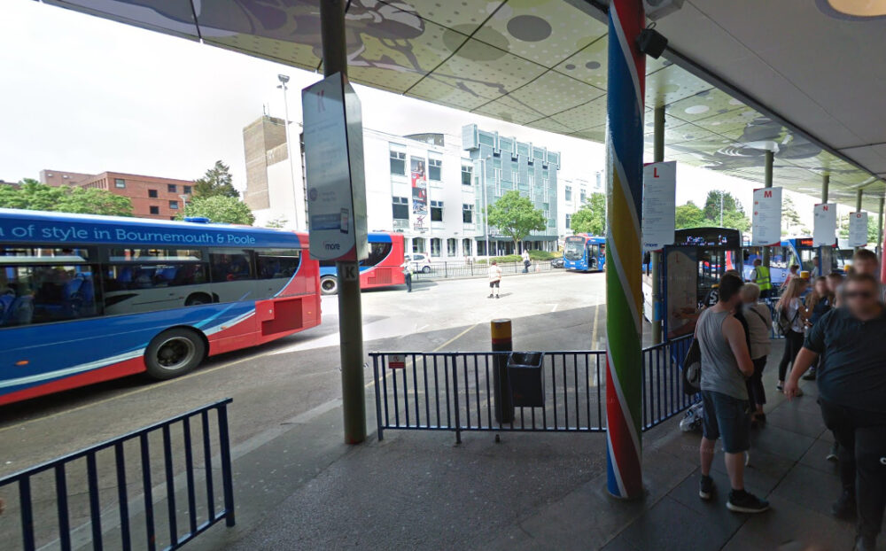 The alleged incidents happened before and after people got on a bus to Blandford from Poole bus station. Picture: Google