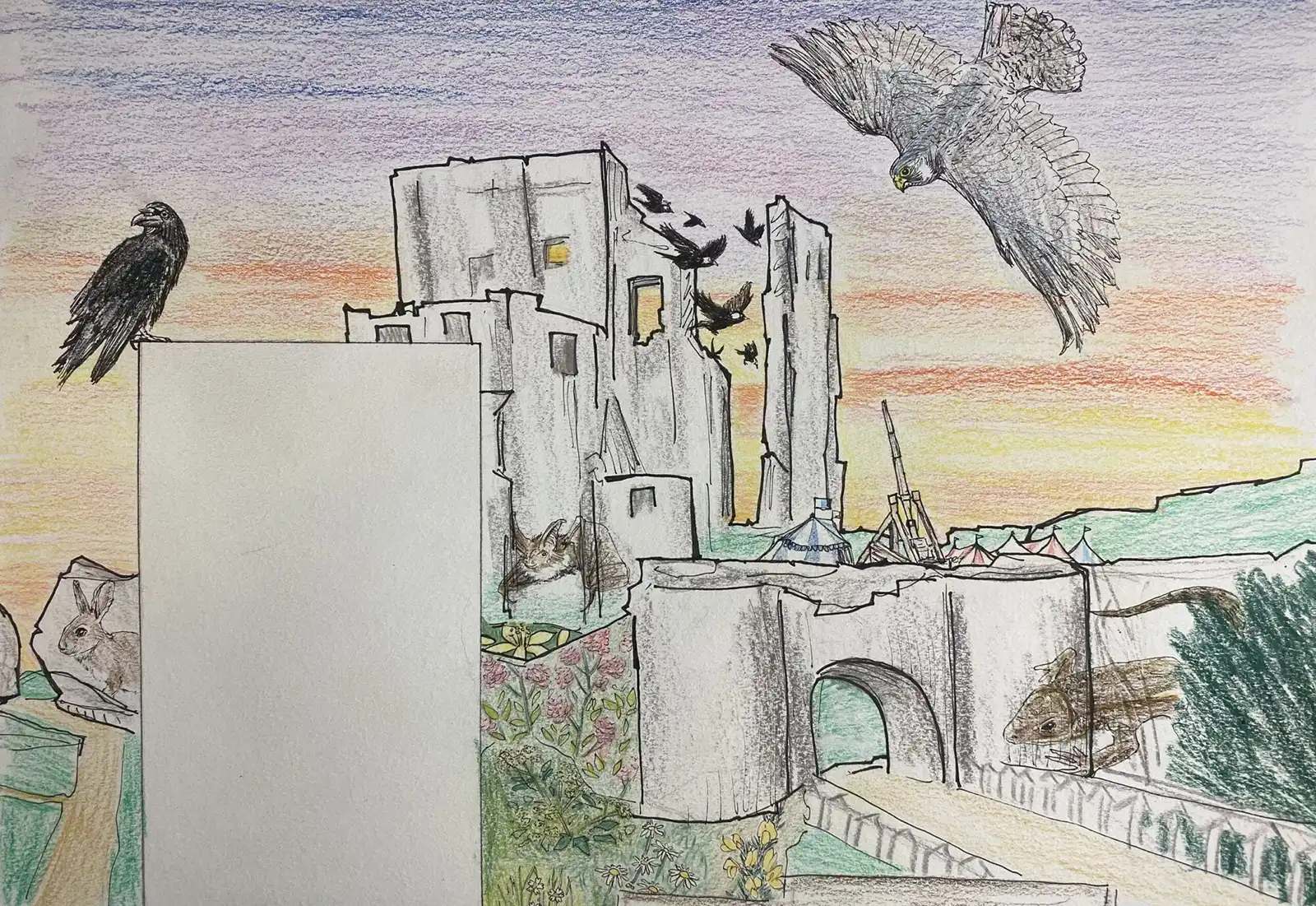 A sketch of the Corfe Castle mural. Picture: National Trust/Mark Newton