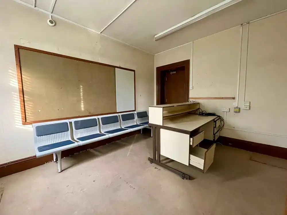 Seats and a counter at the former Swanage Police Station, which is up for sale