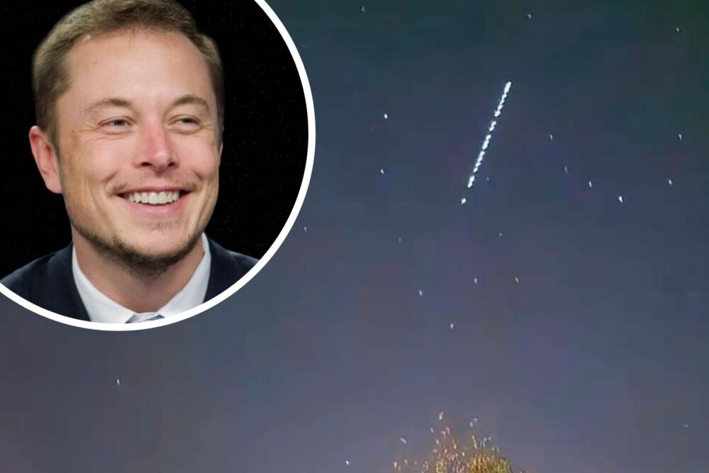 The lights were Starlink satellites sent up by the Elon Musk company SpaceX