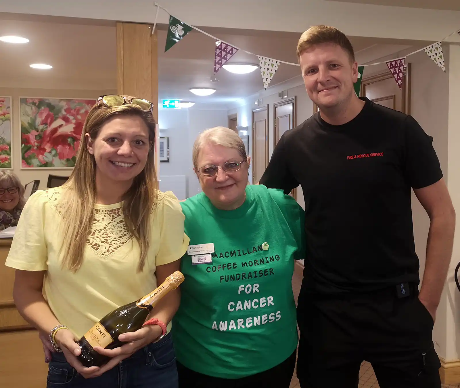 At Brook View in West Moors, Dorset, the winner of the Golden Cup Cake prize was visitor Hannah Kirby, granddaughter of resident Harry. With Hannah are Companion Christine Dunscombe and Hannah’s partner Leigh