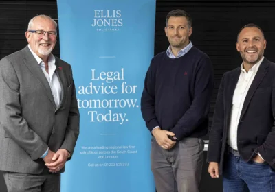 Managing partner Nigel Smith, left, and head of banking and finance litigation William Fox Bregman, right, welcome Senior associate solicitor James Constable to Ellis Jones