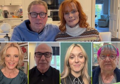 Lewis-Manning supporters, clockwise from top; Harry & Sandra Redknapp, patient Christine, Fearne Cotton, Jeff Mostyn and Emelia Fox