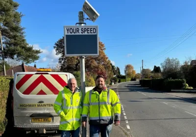Dorset Council officers Rob Camp and Joe Allen with one of the SIDs. Picture: Dorset Council