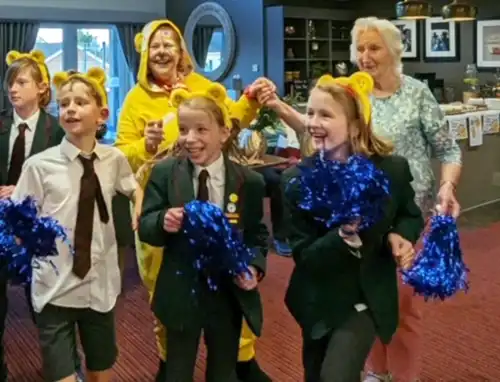 Enjoying a dance to stay loose during the effort for Children in Need