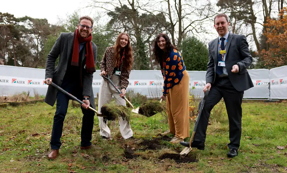 Lord Markham with peer specialists Naomi Leigh and Keeley Diffey and chief executive of DorsetHealthcare Matthew Bryant at the Alumhurst Road turf cutting in Bournemouth