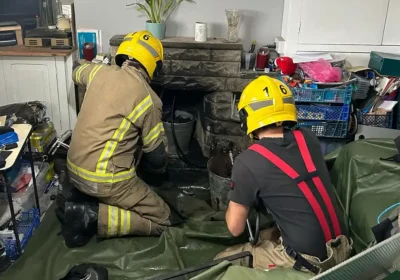 Crews from Swanage and Wimborne dealt with the chimney fire in Langton Matravers. Picture: Swanage Fire Station