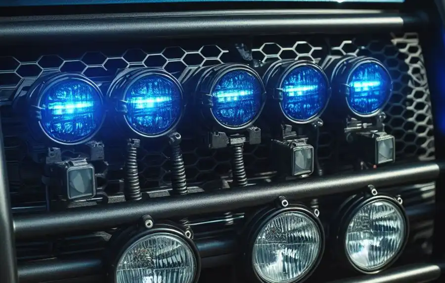 The car allegedly had blue lights in the grill, police said