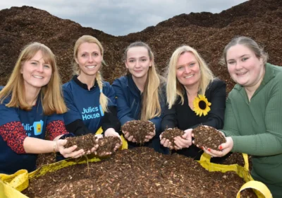 Eco’s Bryony Hammond, centre, with, from left, Laura Maidment and Charlie Squires (Julia’s House), Nicki Cluley (Lewis-Manning) and Fran Potton (Diverse Abilities). Picture: Andy Diprose/Eco Sustainable Solutions