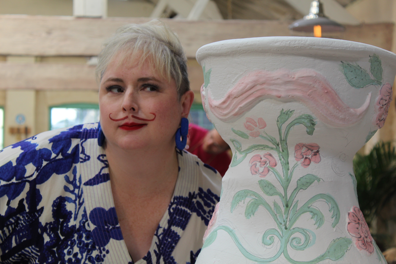 Siobhán McSweeney posing with Dan's toilet. 