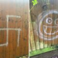 A swastika was among symbols painted on fencing in Corfe Mullen. Pictures: Facebook