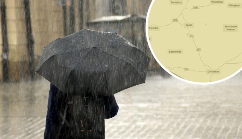 Heavy rainfall is set to hit Somerset, Wiltshire and Dorset over the weekend