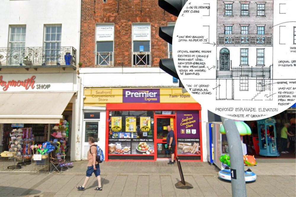 The plans would see retail premises at 80 The Esplanade converted back into a residential property. Pictures: Google/Boldhabit Ltd/Dorset Council
