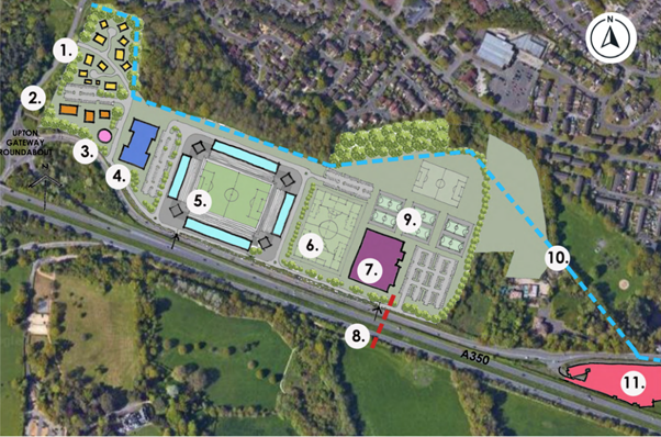The plans would see the building on green land north of Upton Road Picture: Poole Town FC