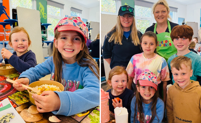 Pictured right Gemma Edwards from Cumulus Outdoor Residential Centre and Andria Glasgow from the Friendly Food Club with some of the children who took part in the cooking session Picture: The Friendly Food Club