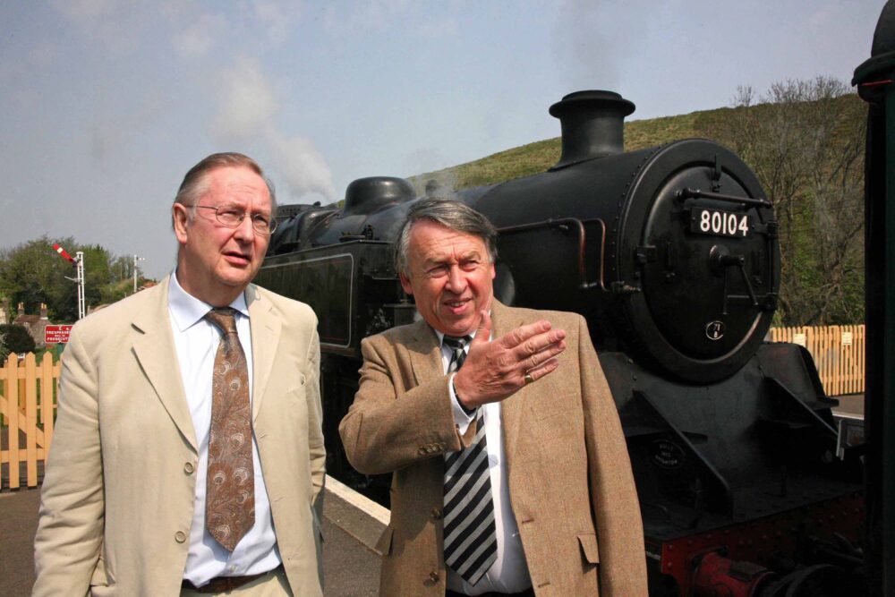 Bill Trite and David Quarmby at Corfe Castle footbridge opening 2007 Picture: Andrew PM Wright/Swanage Railway